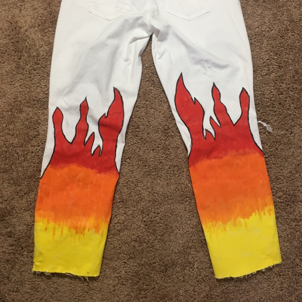 Custom Distressed Flame Jeans (JR size.7/8)
